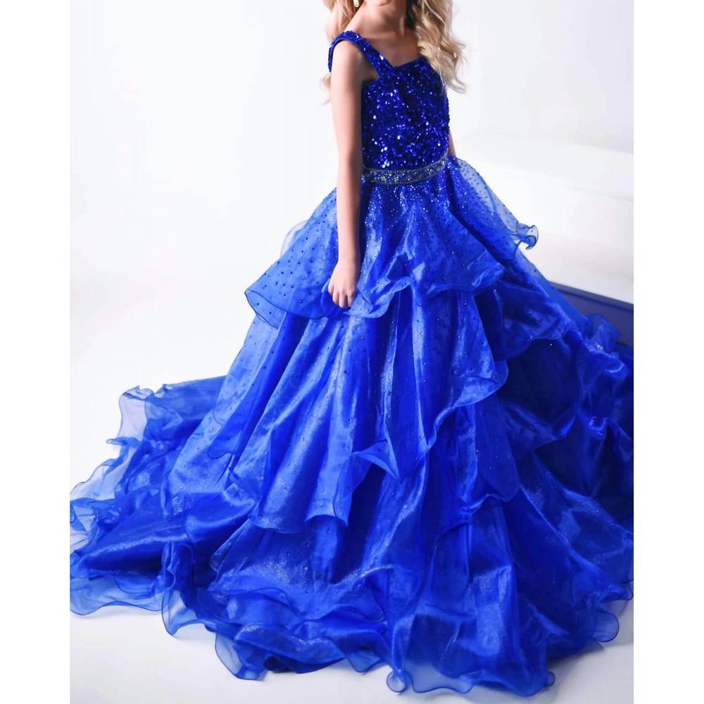 NEW AVA PRESLEY girls cascading ruffled layers gown in royal